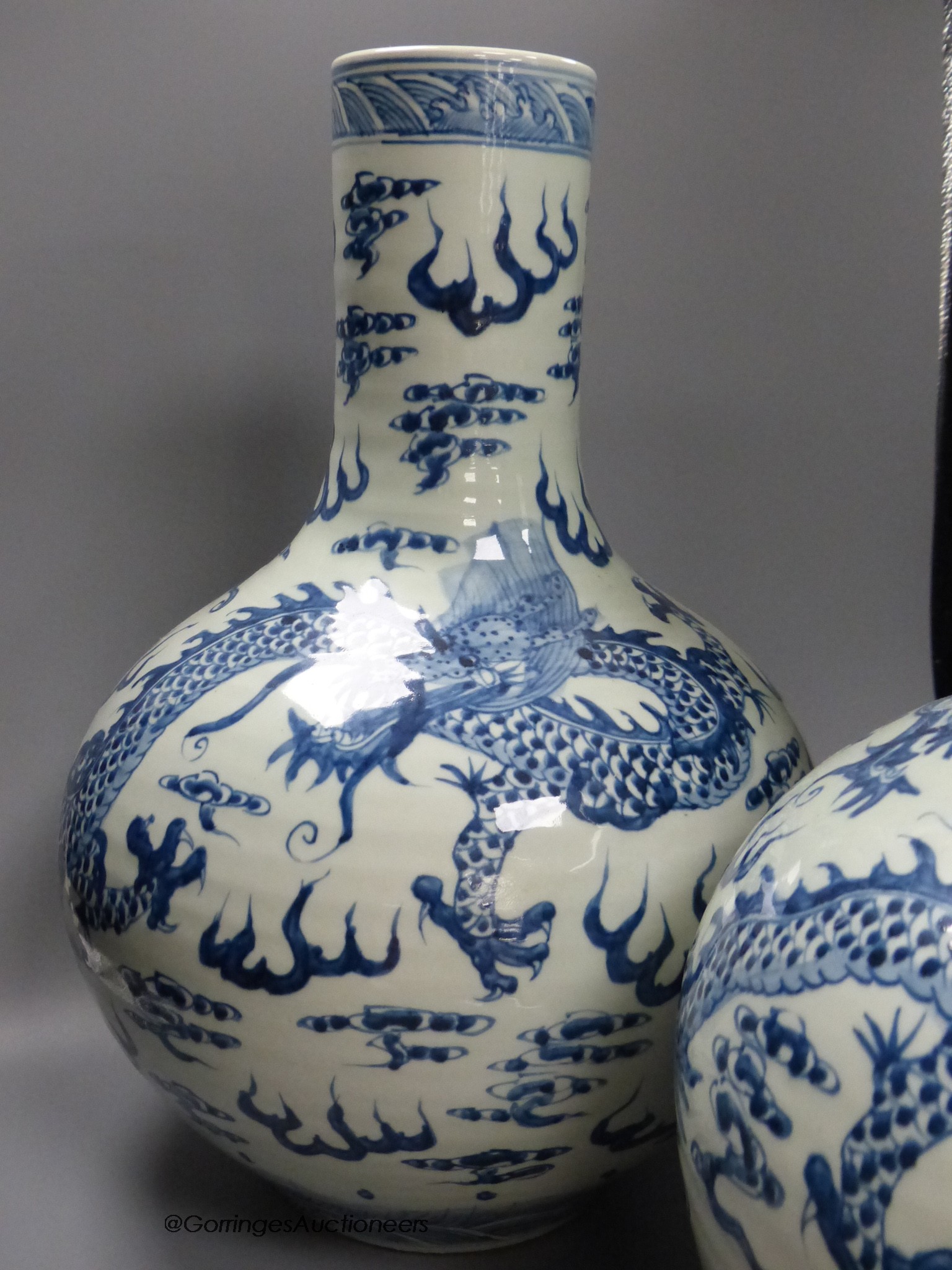 A pair of large Chinese blue and white vases, 45cm high